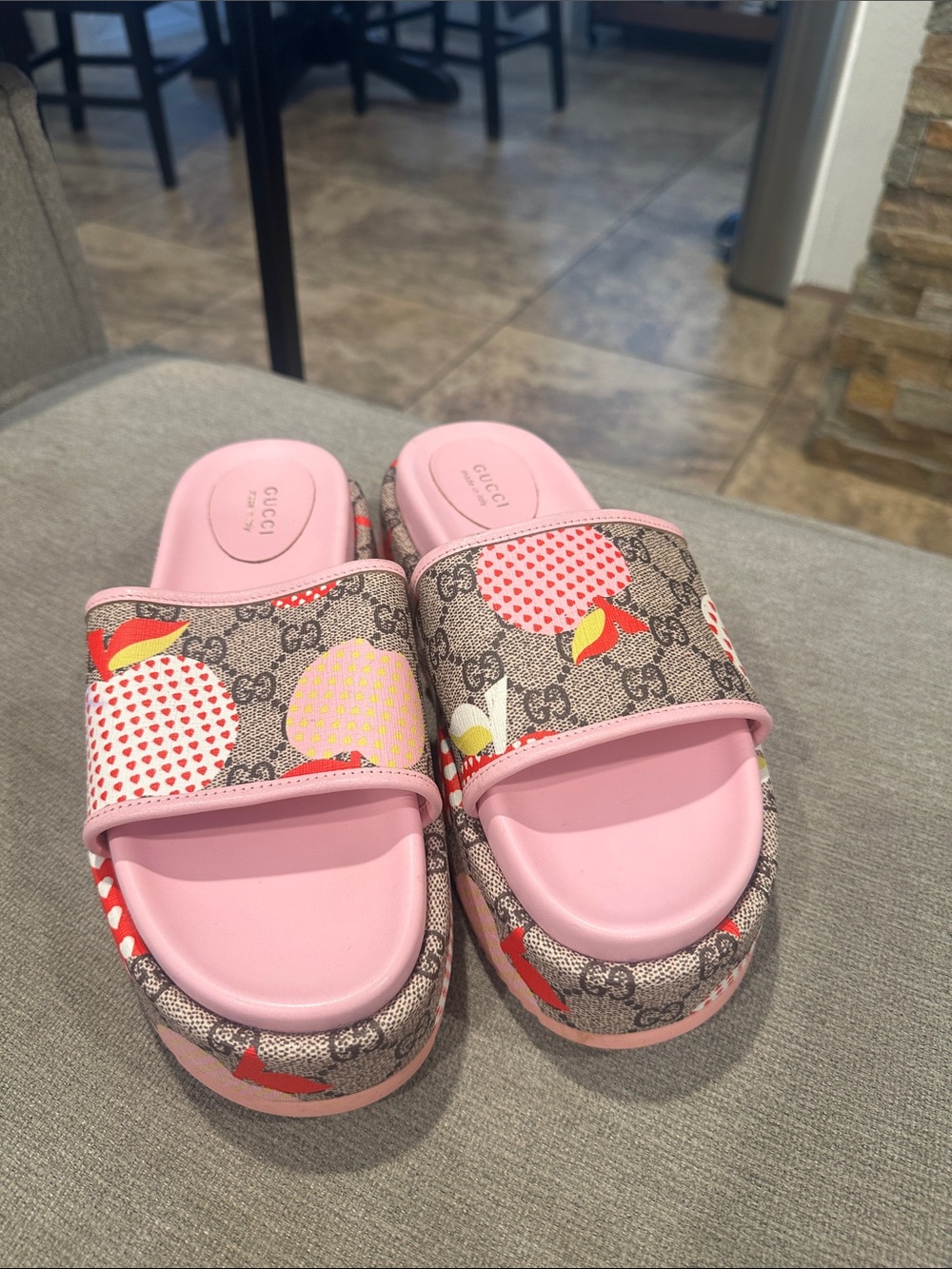 Pink Logo Apple Print Slide Sandals size 38